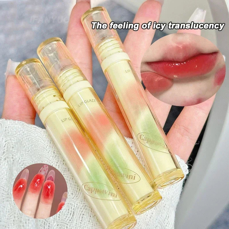 Nude Tea Translucent Oil Lip Tint Korean Makeup Ice Transparent Lip Glaze Water Light Lip Gloss Lips Jelly Mirror Glass Lipstick HIP