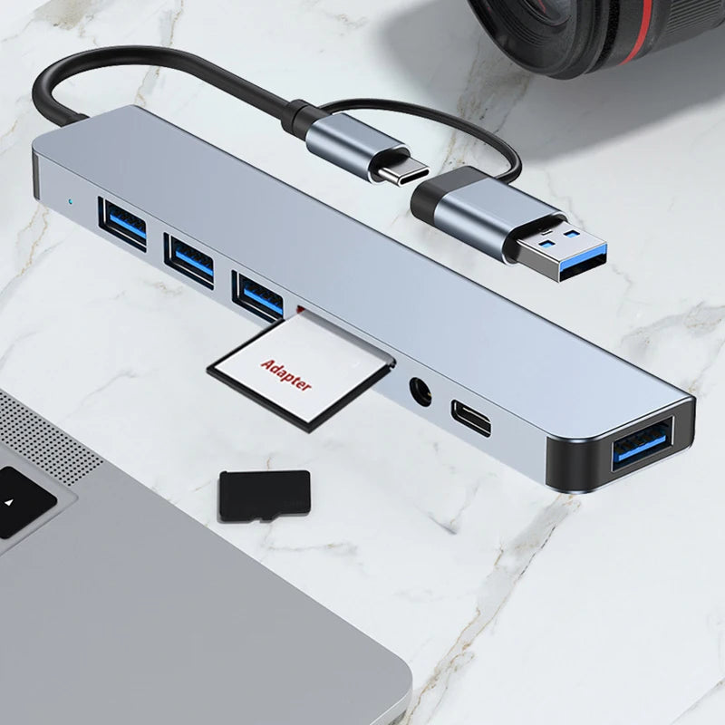 8-in-1 USB-C Hub Docking Station – 5Gbps SD/TF Audio USB-C Hub Adapter HIP