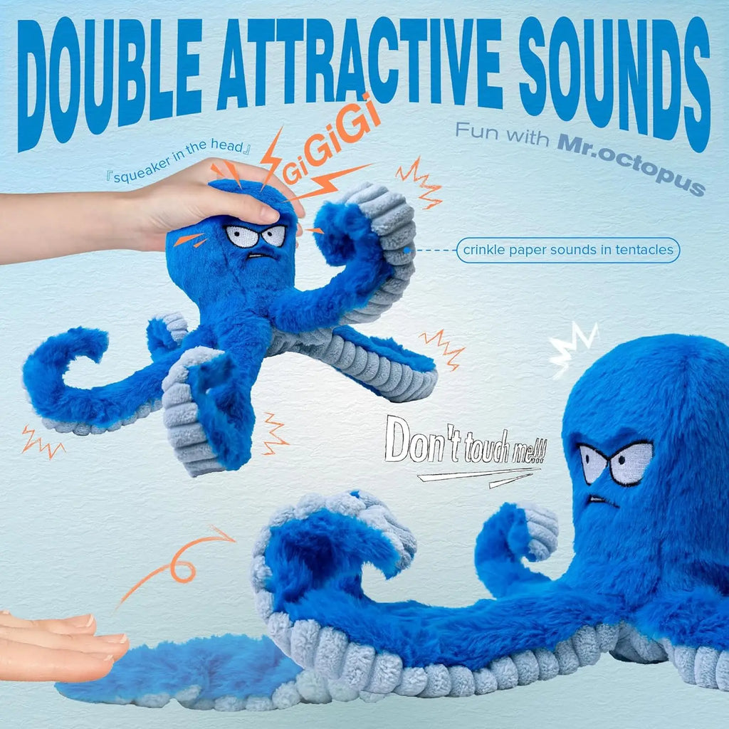 Tough Stuffed Dog Chew Toy – Squeaky Crinkle Octopus Tug Toy Squeaky Dog Toy HIP