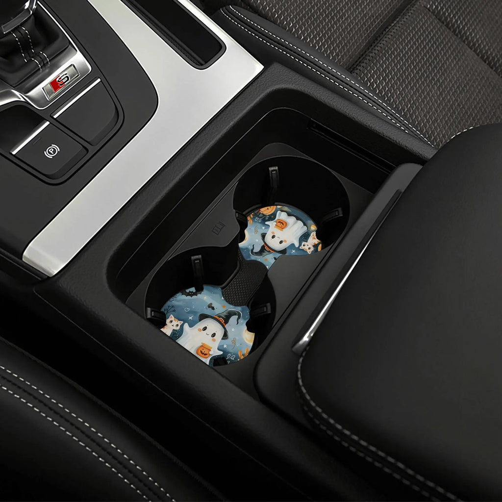 2pcs Halloween Car Cup Holder Coasters – Cat, Ghost & Pumpkin Car Cup Coasters HIP