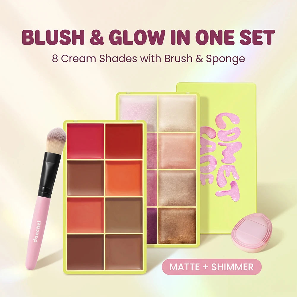 4Pcs 16Color Cream Eyeshadow Palette Set With Makeup Brush Sponge Puff Multi-functional Matte Shimmer Eye Face Makeup Cosmetic HIP