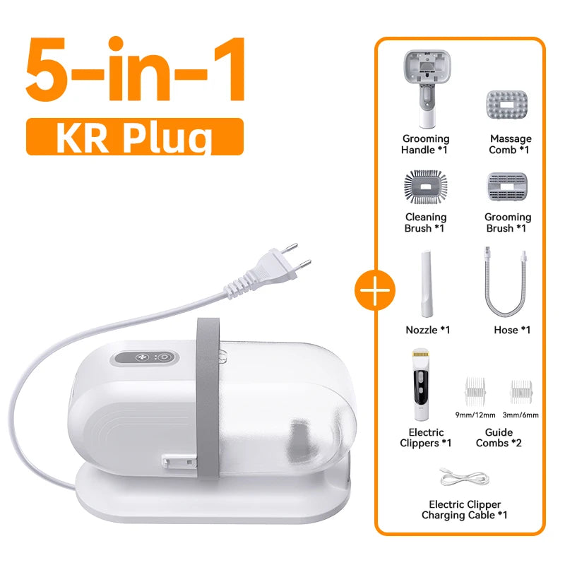 ROJECO Multifunction Pet Grooming Vacuum Kit 5 IN 1 Portable Cat Vacuum Cleaner For Dog Hair Vacuum Groomer Kit with 2L Dust Cup HIP KR Plug No plug