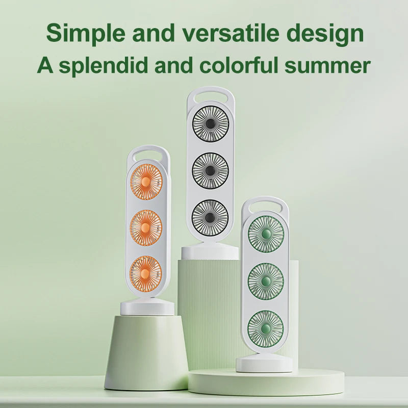 Triple Outlet USB Rechargeable Desktop Fan – 3-Speed Portable Portable Desktop Fan HIP