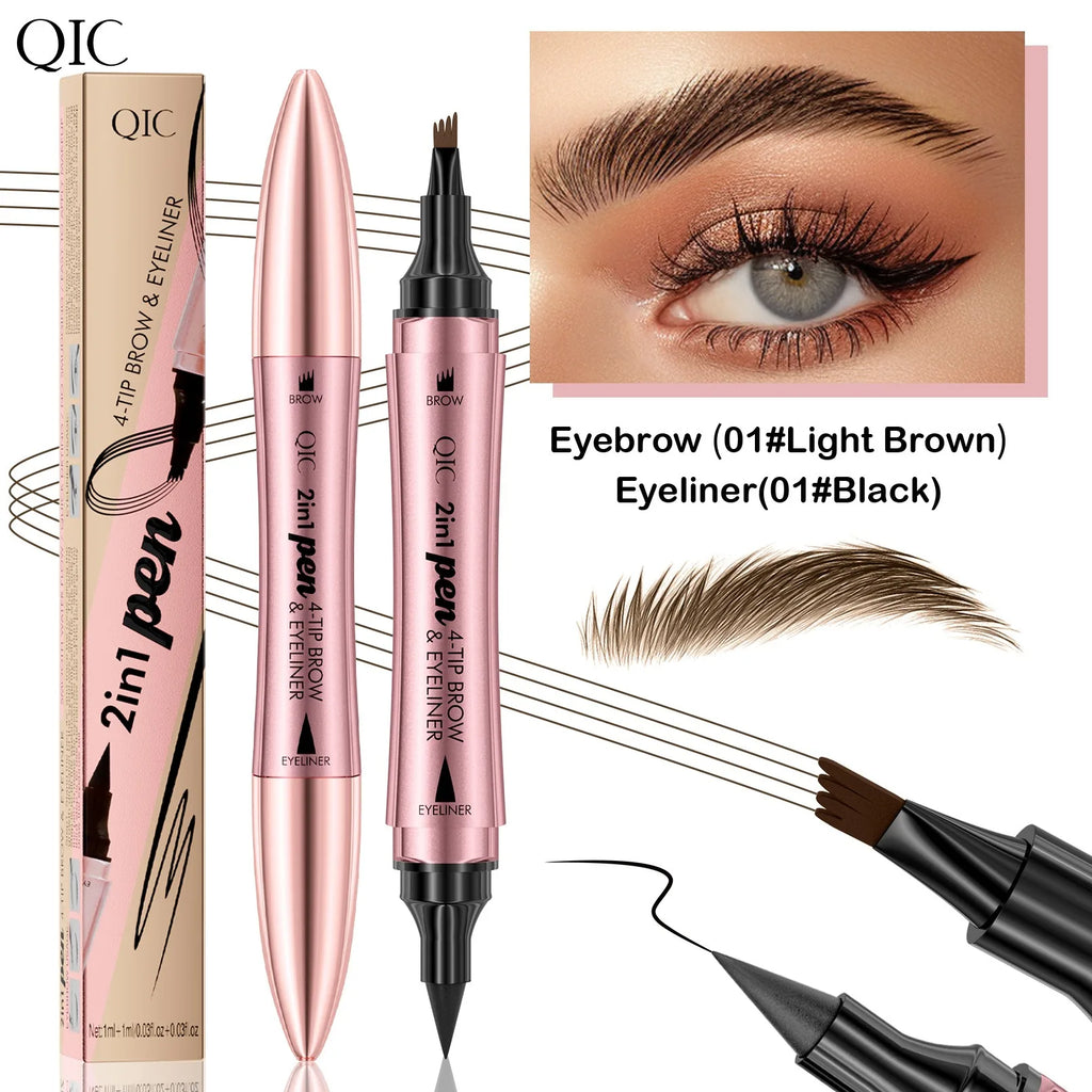4 Fork Tip Eyebrow Eyeliner Pencil Waterproof 2IN1 4Point Microblading Liquid Wild Eyebrow Tattoo Pen Lasting Fine Sketch Makeup HIP 01