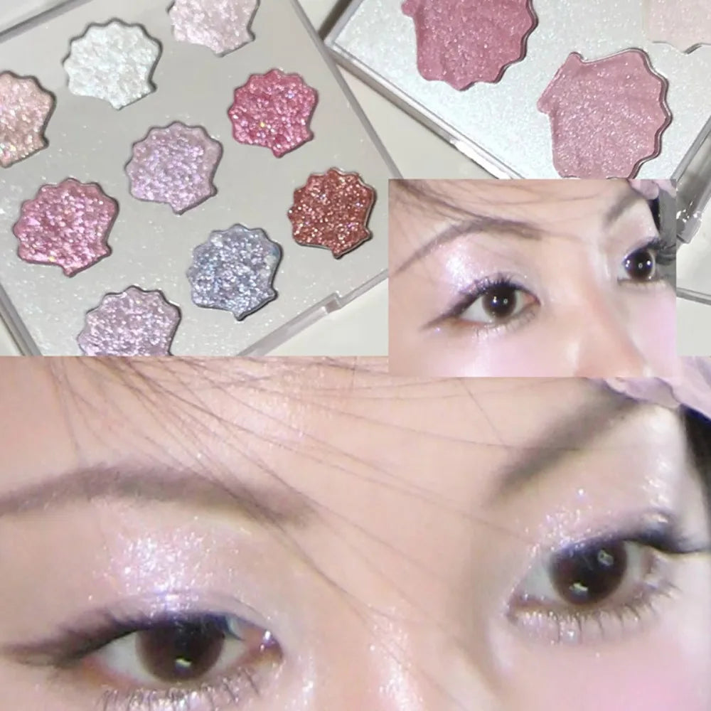 4/9 Colors Shell-Shape Eyeshadow Palette Sparkling Dreamy Pink Blue Pearl White Brighten Lasting Glitter Mineral Makeup Plate HIP