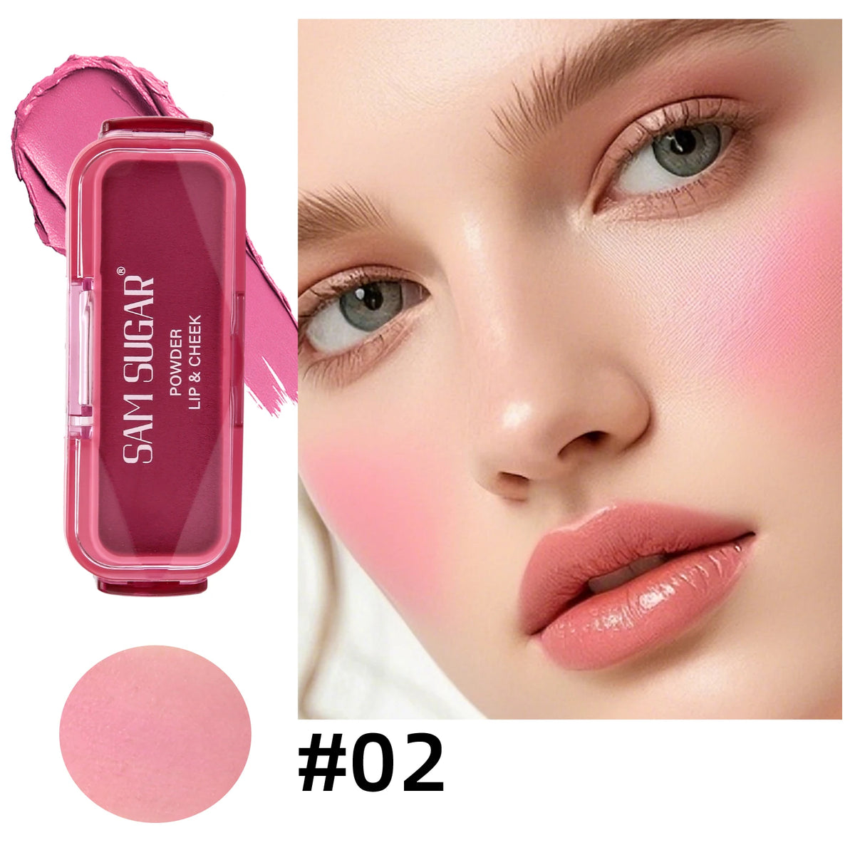 SAM SUGAR Matte Blush Cream – Multi-Use Lips, Face & Cheeks Cream Blush Stick HIP 2
