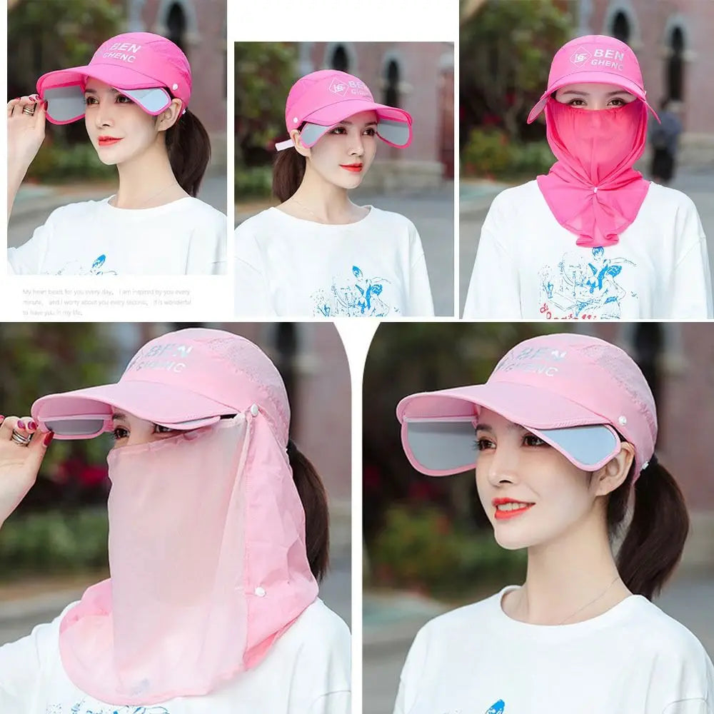 Women's UV Ice Silk Full Face Sun Cap – Breathable Outdoor Hat UV Protection Sun Hat HIP