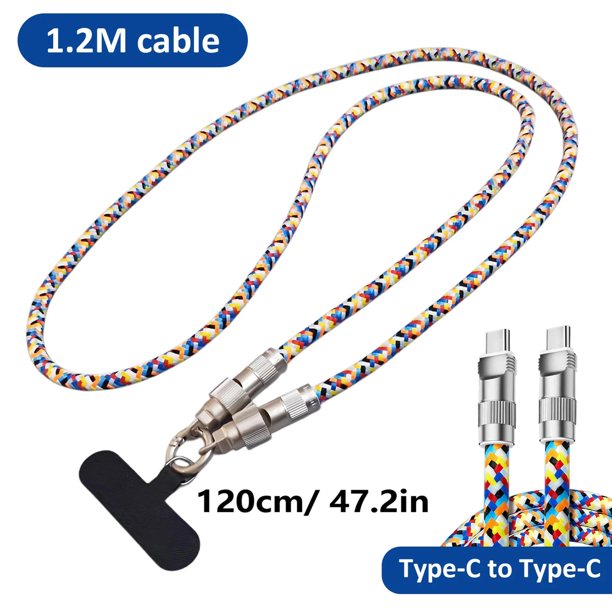 2-in-1 USB-C Fast Charging Cable & Phone Lanyard – 3A PD USB-C Charging Cable HIP 1.2M