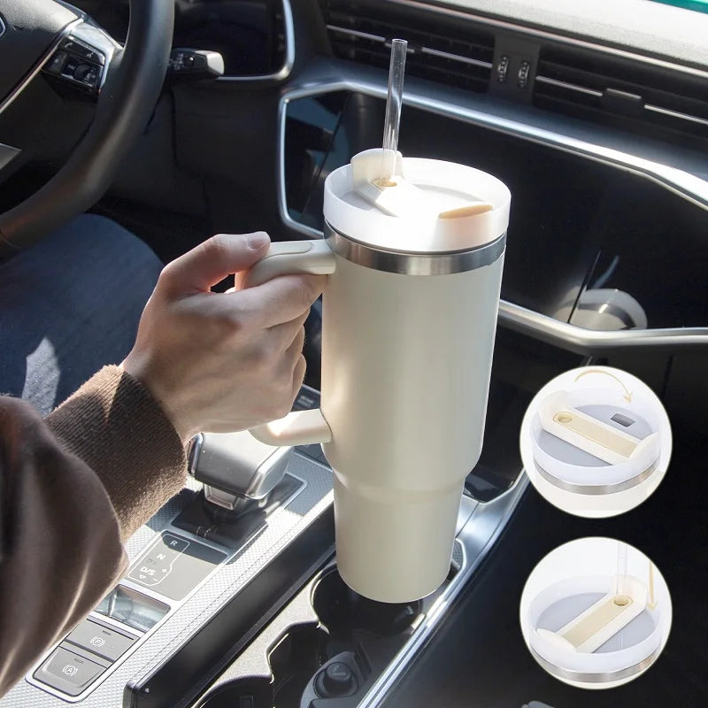 40oz Insulated Tumbler with Handle & Straw – Stainless Steel Insulated Tumbler HIP