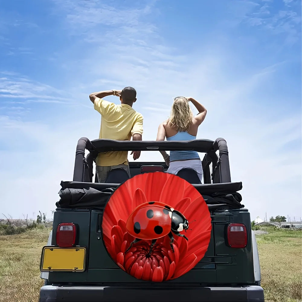 Ladybug Spare Tire Cover – Polyester Universal Fit for Jeep Spare Tire Cover HIP
