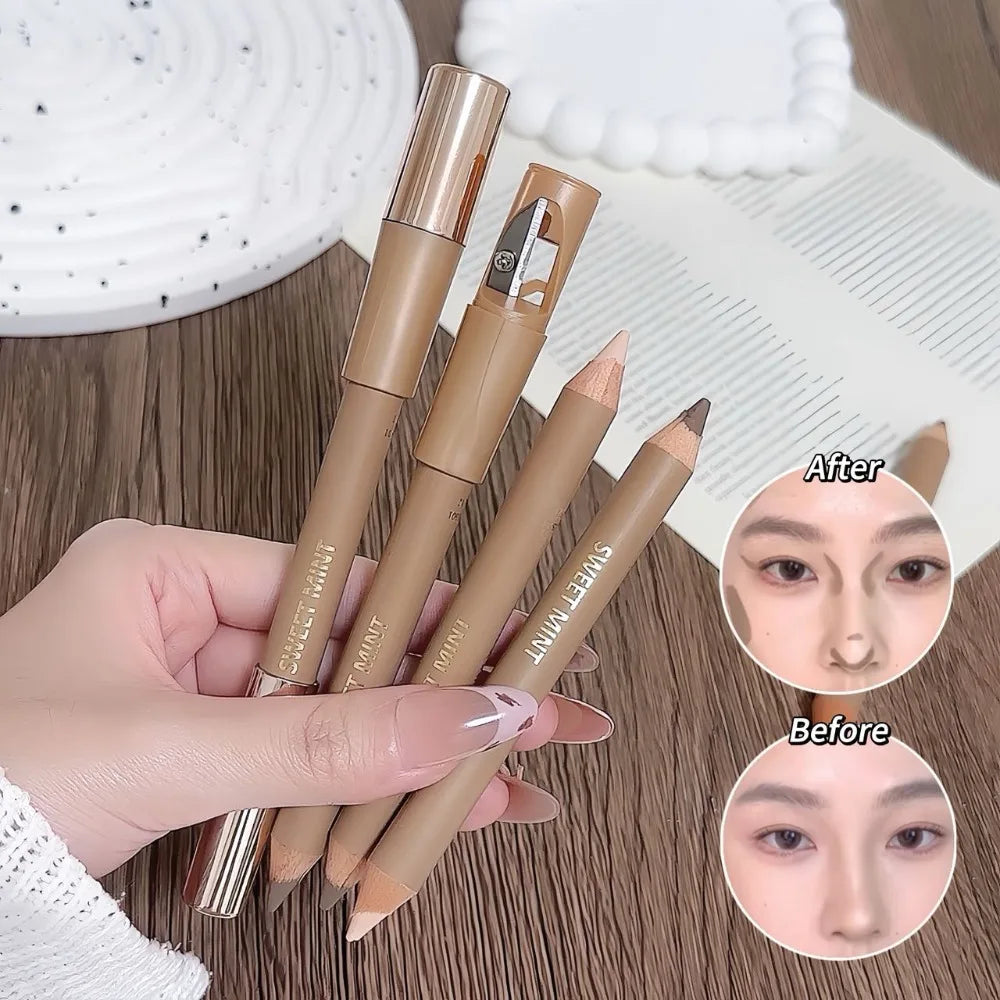 Dual-End Contour Concealer Pen With Pencil Sharpener Matte Highlighter Stick Waterproof Lasting Nose Shadow V-Shaped Face Makeup HIP