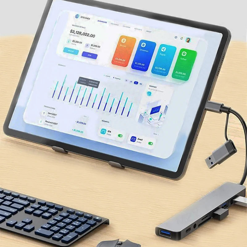 8-in-1 USB Expander HUB USB Distributor with 2 USB 3.0, 2 USB 2.0, And 1 USB C Ports, TF/SD Card Suitable For Laptops PC Macbook HIP