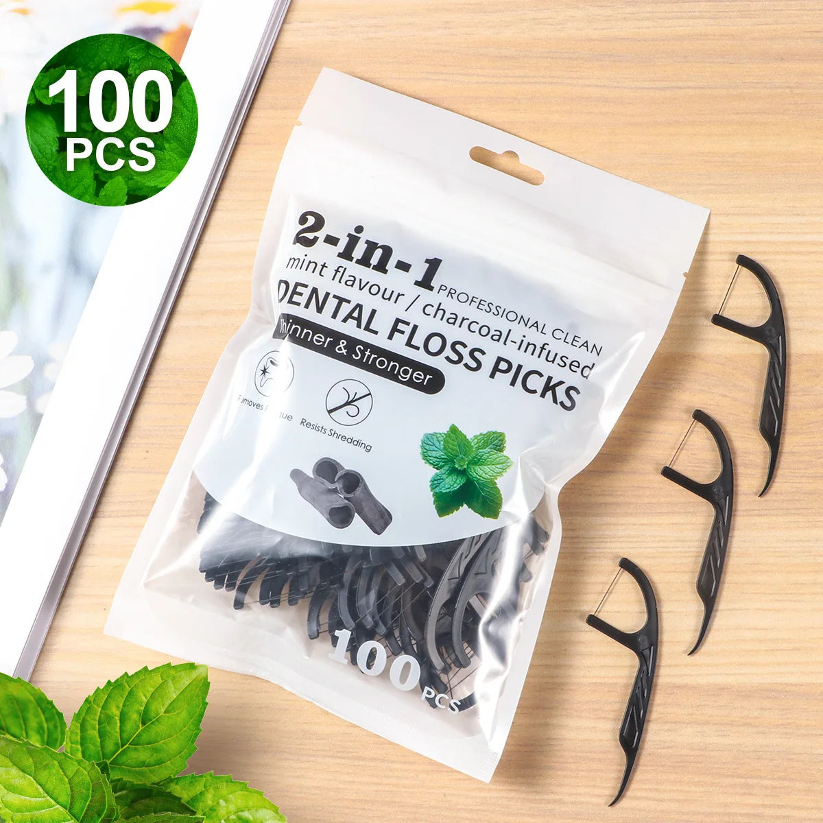 RUZOFO Bamboo Charcoal Menthol Dental Floss Picks 30–500 Pcs Dental Floss Picks HIP C752-100pcs