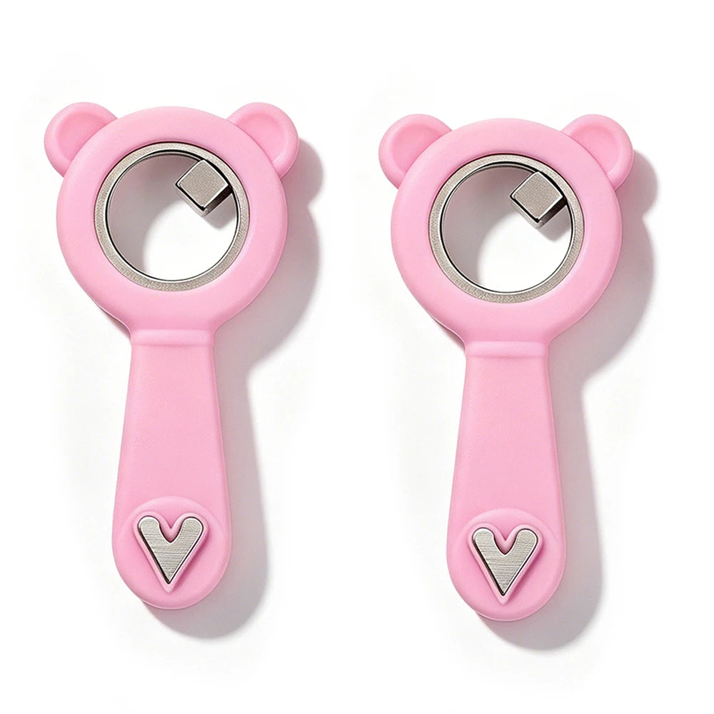 2-in-1 Hollow Cat Eye Nail Art Magnet Black Hole & Love Effect Bear Silicone Ring Circular Magnetic for DIY Gel Manicure Tools HIP Pink-2Pc