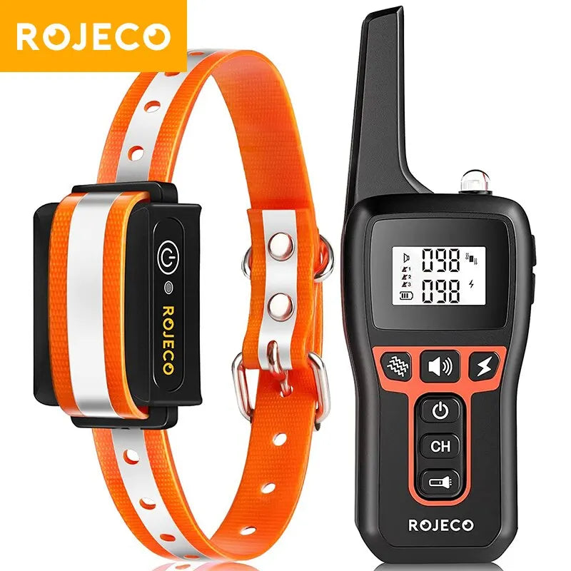 ROJECO 1000m Electric Dog Training Collar Remote Control Training Collar For Pet Rechargeable Dog Bark Control Stop Shock Collar HIP