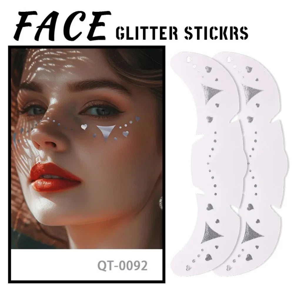 6Pcs/Set Glitter Skincare Freckles Face Tattoo Sparkle Temporary Tattoo Bow Love Kiss Makeup Patch Valentine's Day Face Tattoo HIP
