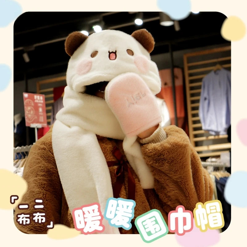 Panda Bubu & Dudu 2-in-1 Hat & Scarf – Warm Cartoon Ear Cap Cartoon Hat Scarf Set HIP