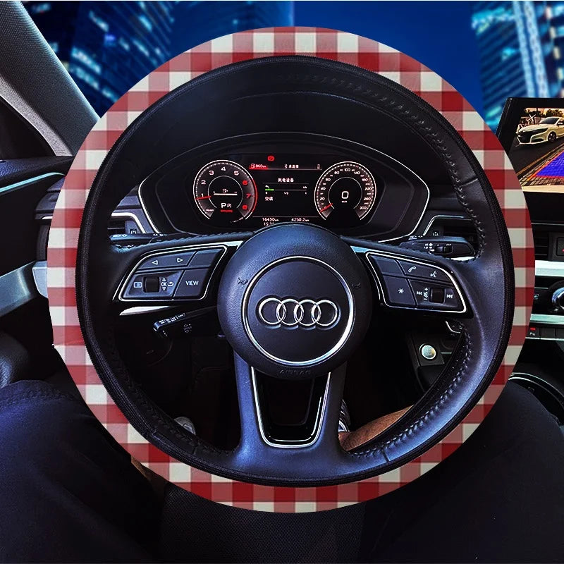 Red White Gingham Steering Wheel Cover – Universal Fit Steering Wheel Cover HIP