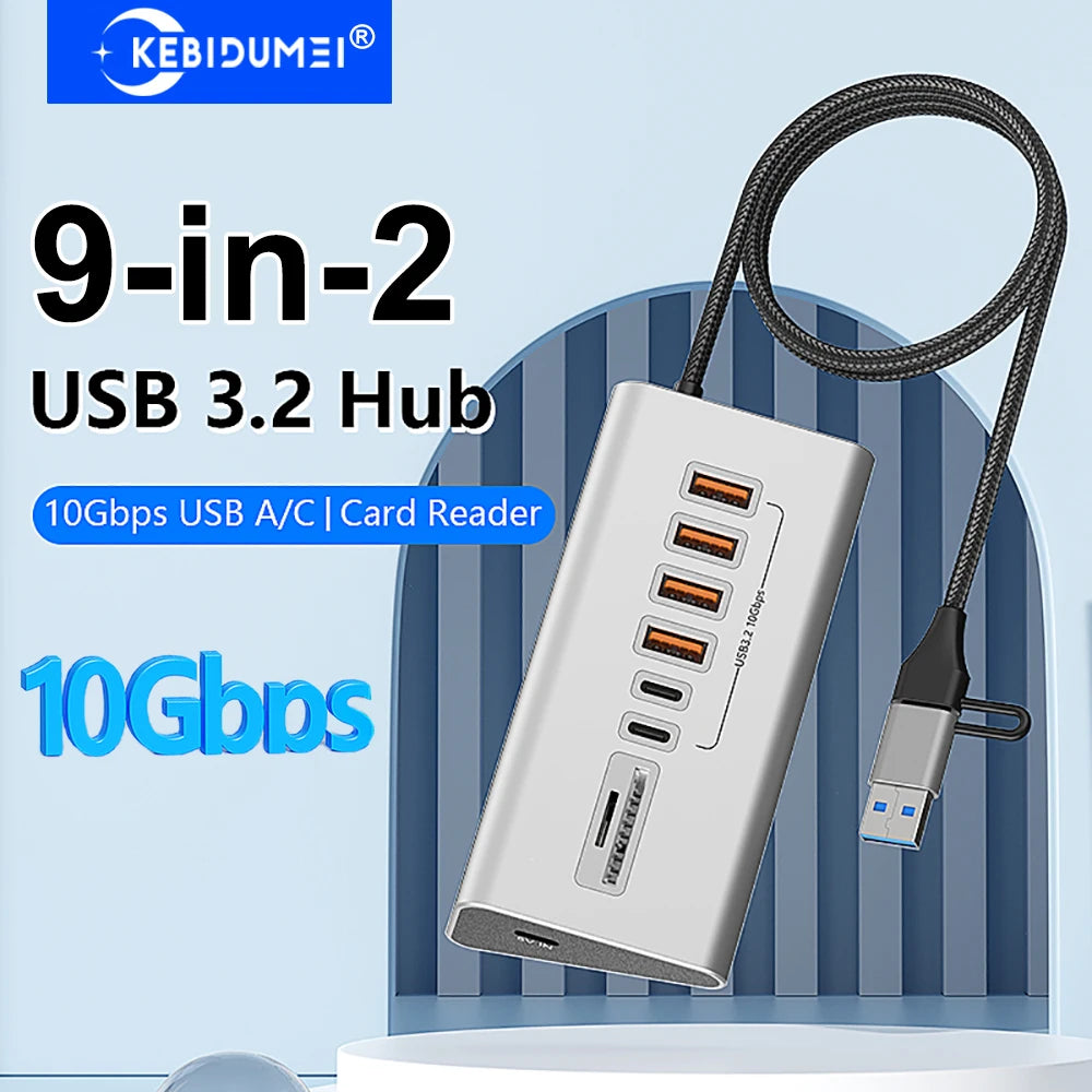 9-in-2 USB 3.2 Hub 10Gbps Docking Station with Card Reader USB Docking Station HIP