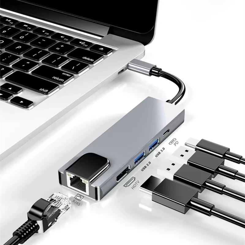 5-in-1 USB-C Hub – 4K HDMI, RJ45, SD/TF & 100W PD USB-C Hub Adapter HIP