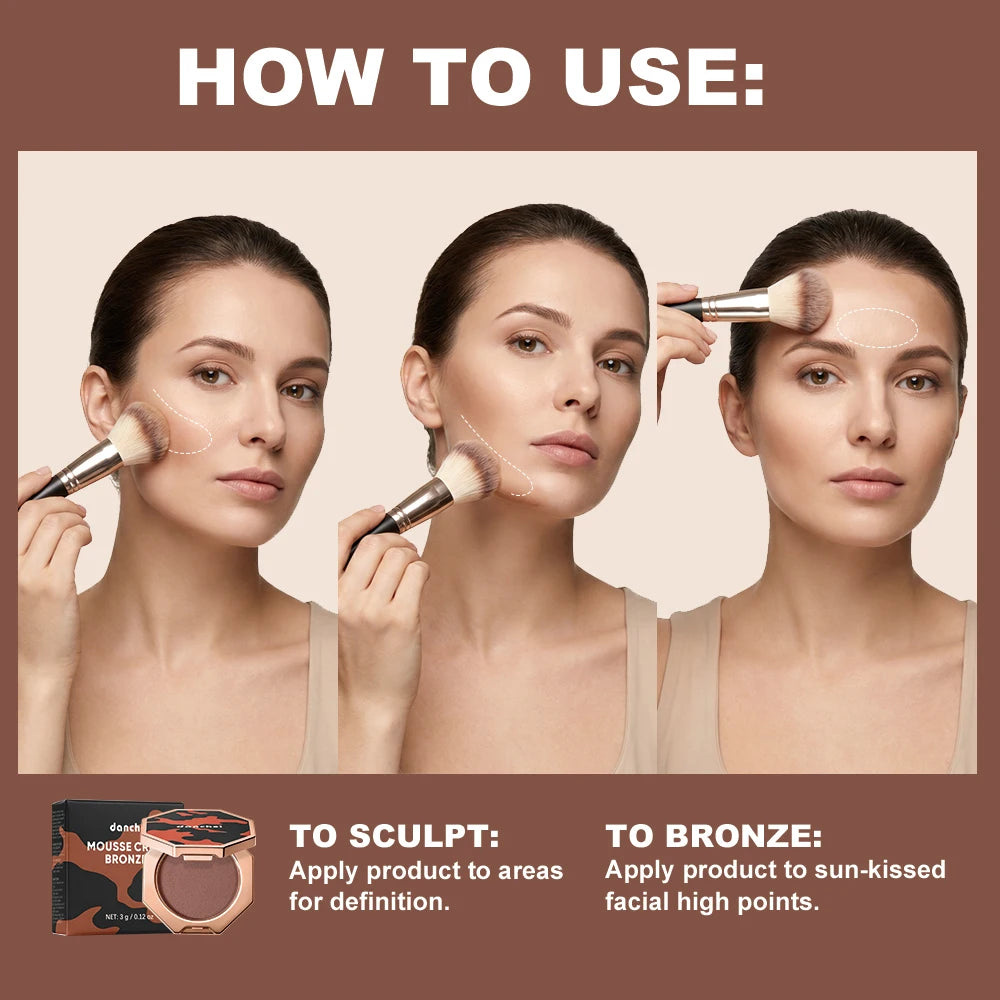 8 Colors Mousse Bronzer Contour Cream Natural Soft Focus Skin Smoothing 3D Contour Waterproof Sweat Proof Resists Transfer Face HIP