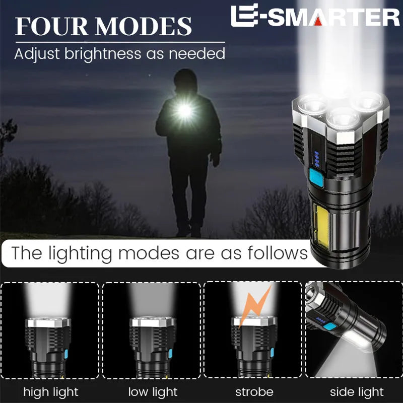 ESMARTER 4-LED USB Rechargeable Flashlight & COB Lantern Rechargeable Flashlight HIP