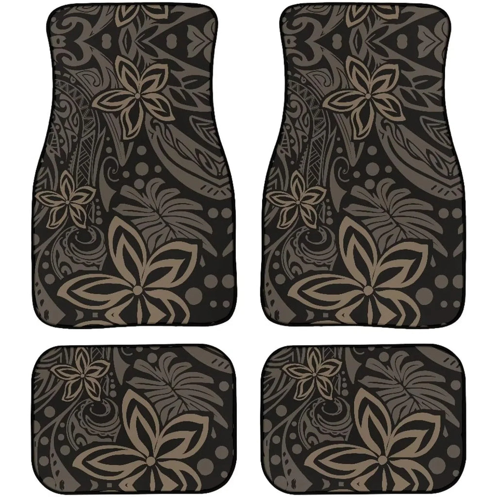 4-Piece Washable Car Floor Mats – Green Hibiscus Design Automotive Floor Mats HIP 1 one size