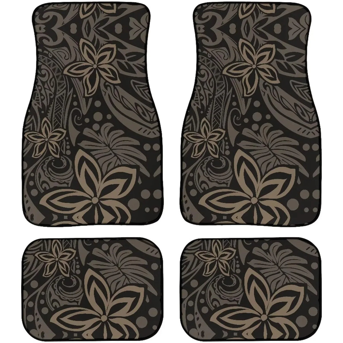 4-Piece Washable Car Floor Mats – Green Hibiscus Design Automotive Floor Mats HIP 1 one size