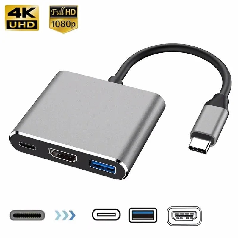 3 In 1 Usb-C Usb Hub Male To Female Hdmi-Compatible 4k Usb 3.1 Type-C To Usb 3.0 Charging Adapter For Macbook Air 12 Converter HIP