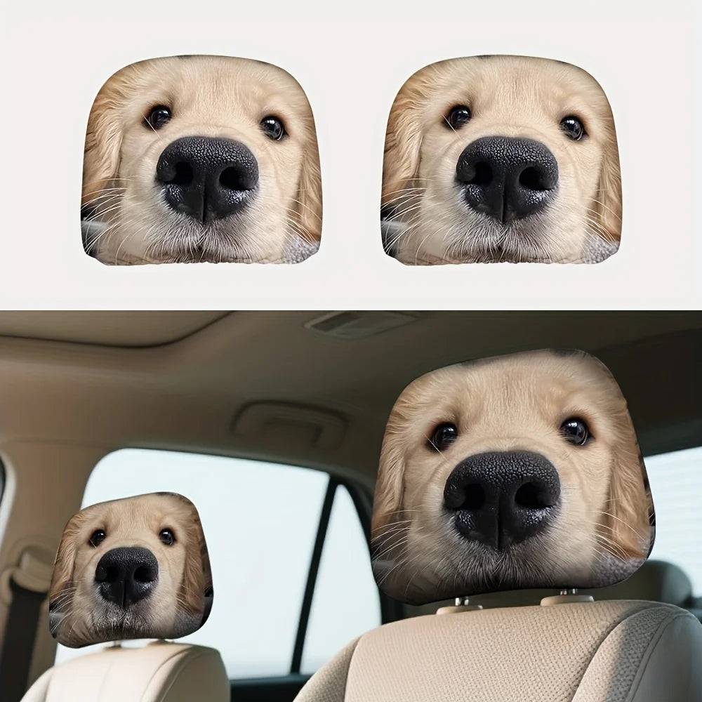 Golden Retriever Car Headrest Covers – 2pc Dog Print Set Car Headrest Cover HIP 1