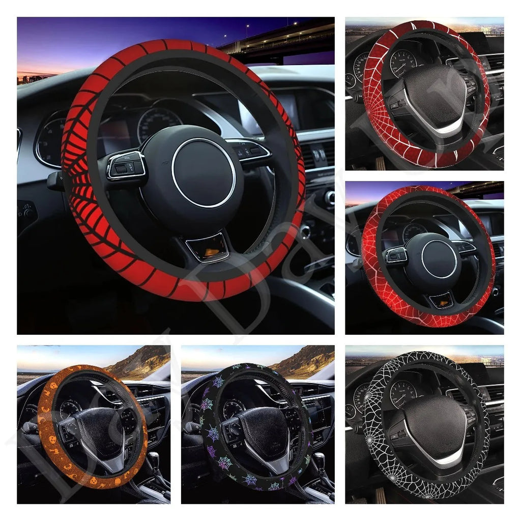 Red Spider Web Steering Wheel Cover – Universal 15 Inch Steering Wheel Cover HIP