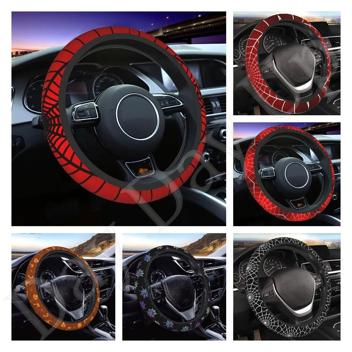 Red Spider Web Steering Wheel Cover – Universal 15 Inch Steering Wheel Cover HIP