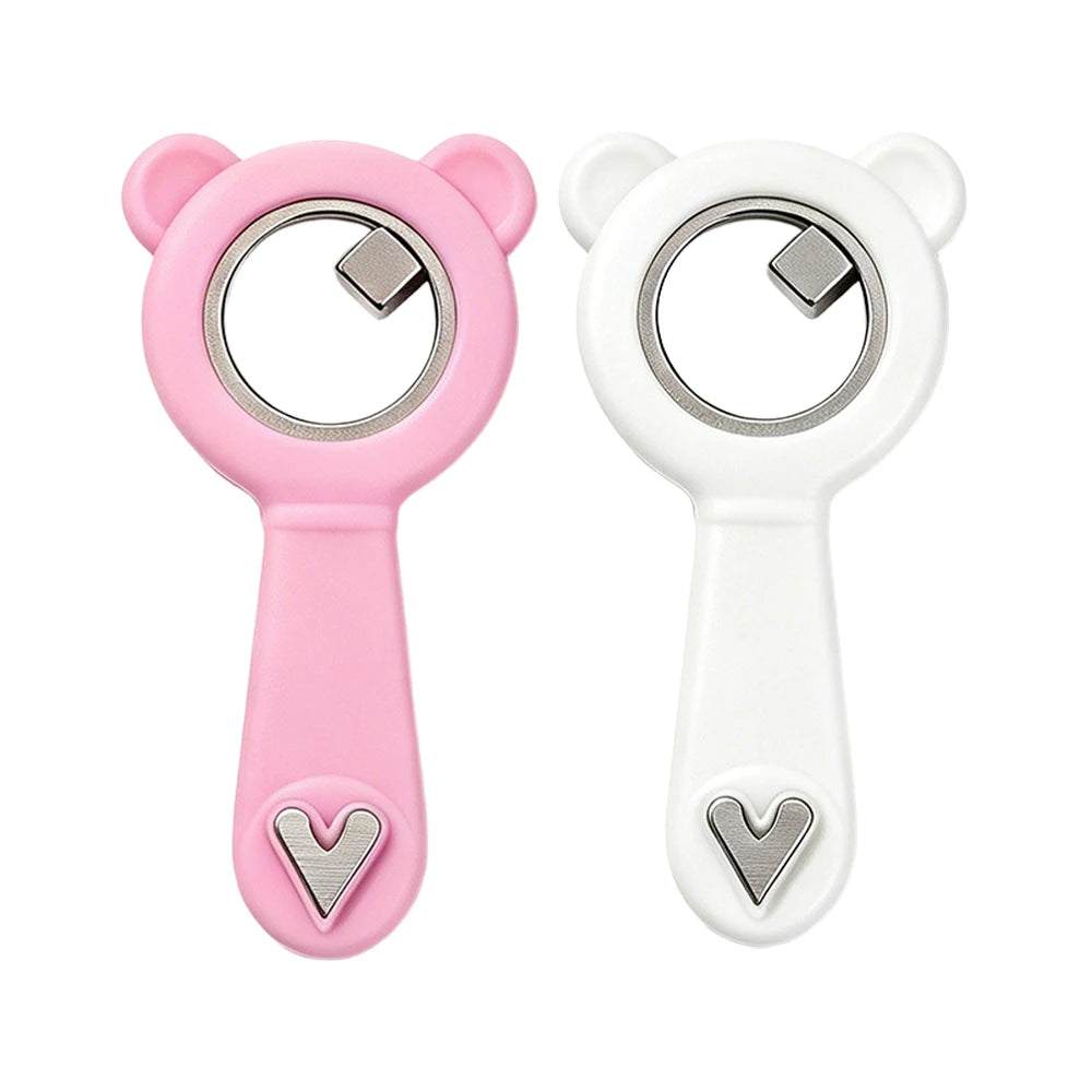 2-in-1 Hollow Cat Eye Nail Art Magnet Black Hole & Love Effect Bear Silicone Ring Circular Magnetic for DIY Gel Manicure Tools HIP Pink Add White-2Pc