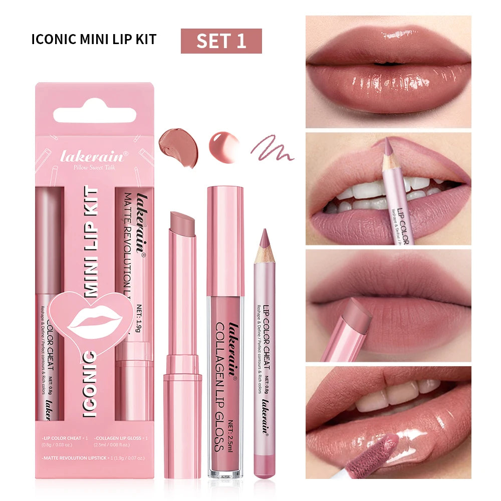 5 Color Lip Liner + LIPSTICK Set and Lip Stain Easy Coloring Matte Lip Kit Lipstick Long Lasting Red Lipstick Lip Makeup Set HIP set1