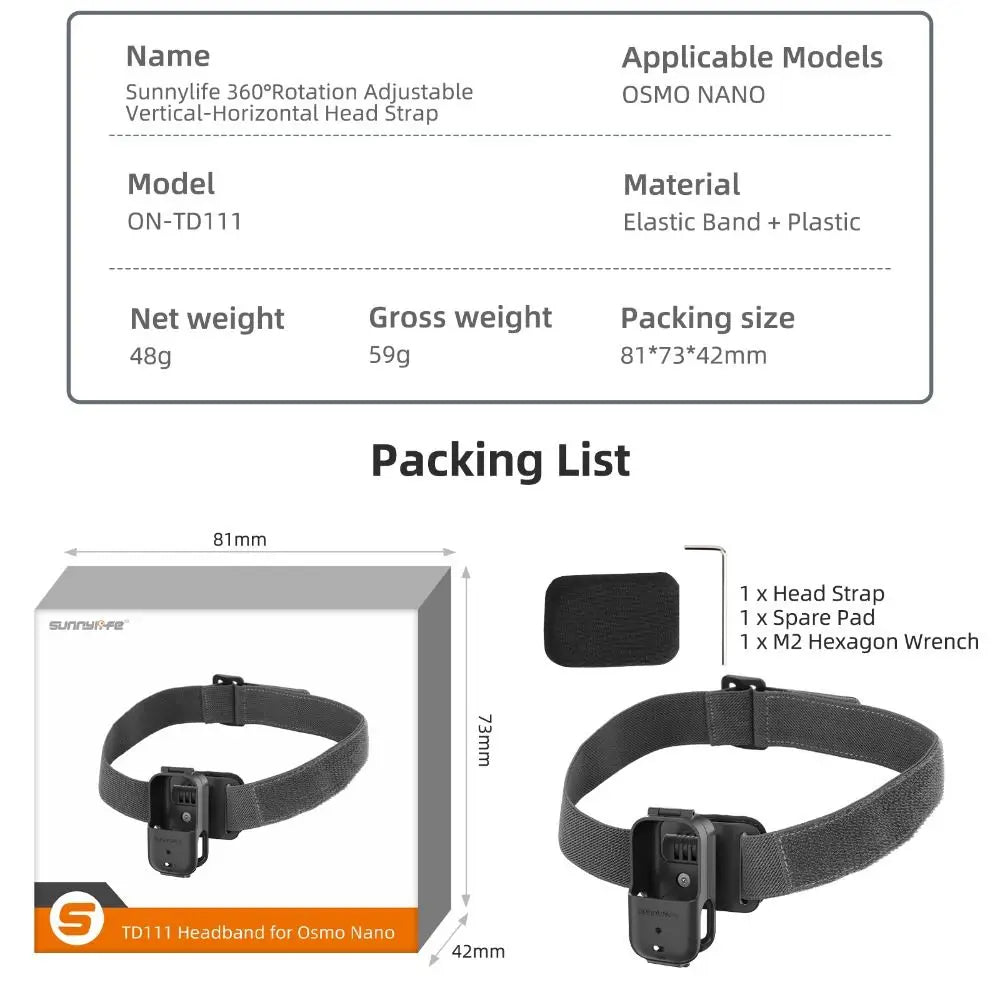 Head Strap Mount for DJI Osmo Nano – 360° Rotatable POV Camera Head Mount HIP
