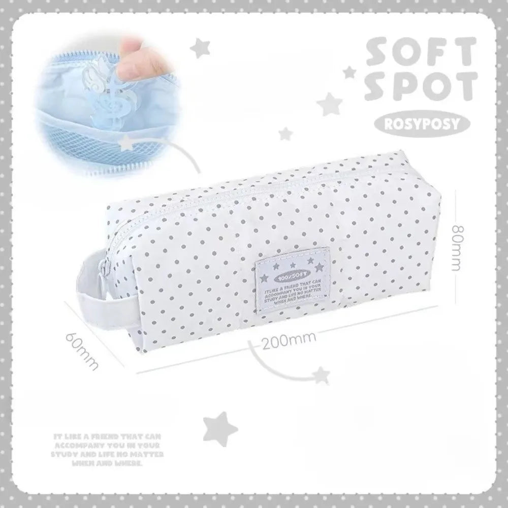Polka Dot Pencil Case & Cosmetic Pouch – Large Capacity Pencil Case Pouch HIP White