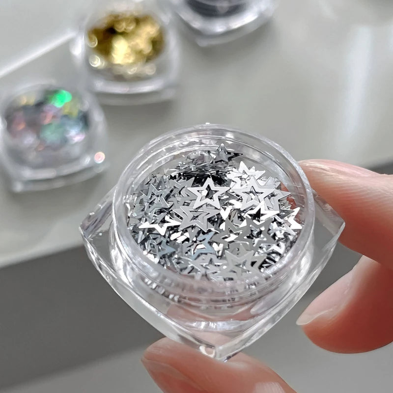Ultrathin Laser Hollow Pentagram Sequin Butterfly Round Star Heart Glitter Powder Nail Art Accessories Decorations Manicure Tool HIP