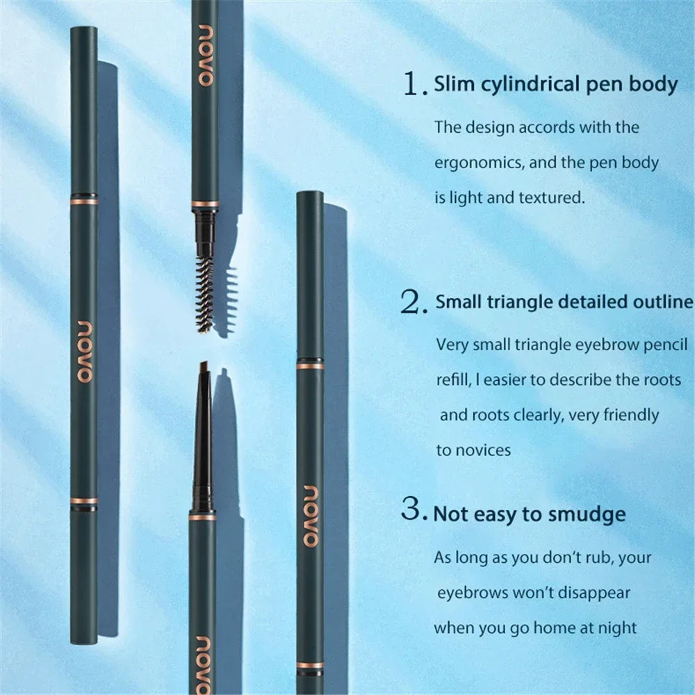 Novo Color Double Eyebrow Pencil with Brush Waterproof Lasting Extremely Slim Sketch Eye Brow Tattoo Pen Eye Makeup Cosmetic HIP
