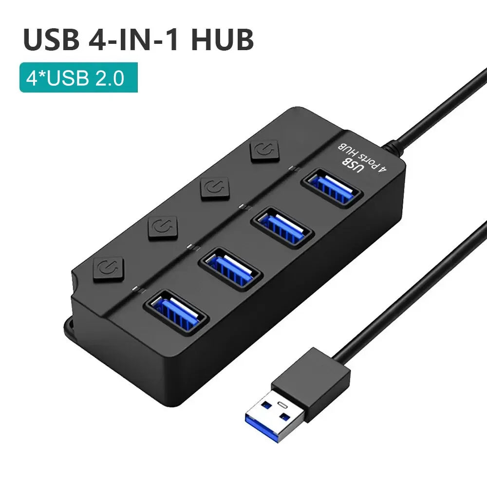 KEBIDUMEI 4-Port USB 3.0 Hub with Individual On/Off Switches USB Hub HIP 4xUSB2.0