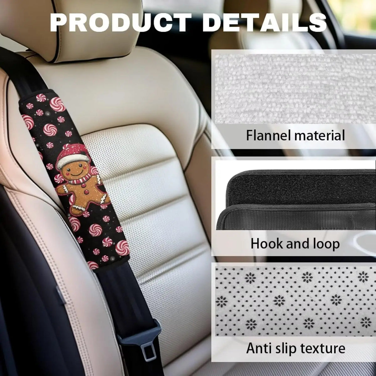 Christmas Gingerbread Man Seat Belt Covers – Soft Flannel Pads Seat Belt Cover HIP