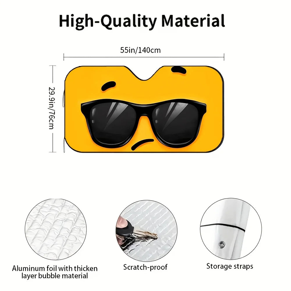 Cartoon Glasses Raised Eyebrow Car Windshield Sun Shade Car Windshield Shade HIP