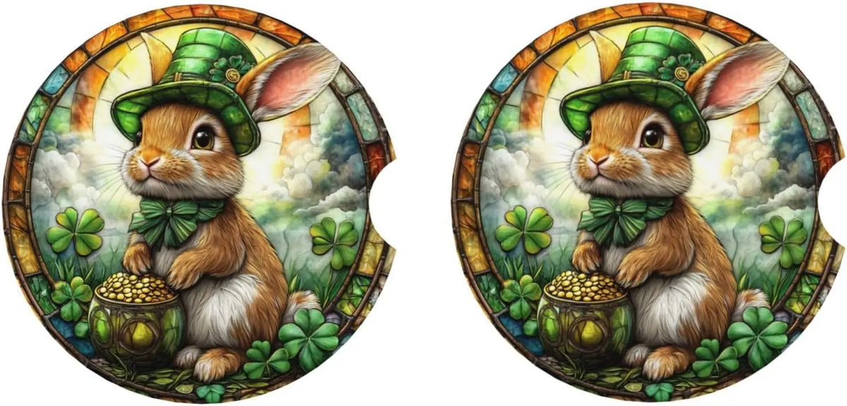 St. Patrick's Day Rabbit Ceramic Car Coasters – 2-Pack Ceramic Car Coasters HIP
