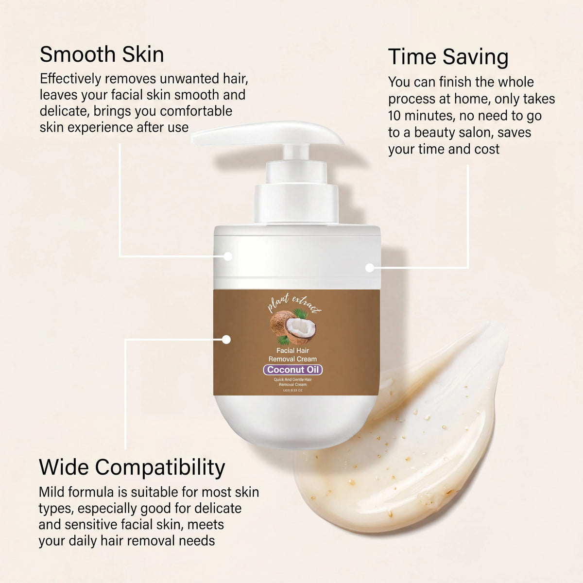 Coconut Oil Facial Hair Removal Cream – Sensitive Skin Facial Hair Removal Cream HIP