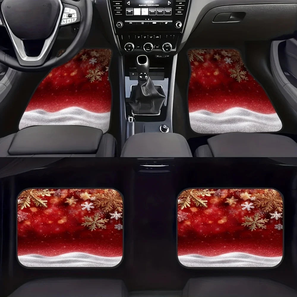 Set of 4 Christmas Snowy Red Car Floor Mats – Foldable Car Floor Mats HIP