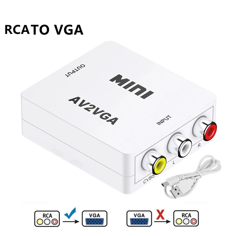 VGA to AV & AV to VGA Converter – RCA Adapter 1080P Video Signal Converter HIP AV RCA to VGA