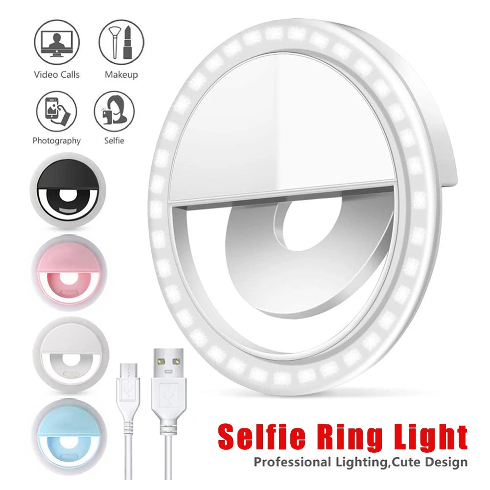 Led Selfie Ring Light Mobile Phone Lens LED Selfie Lamp Ring for IPhone Samsung Xiaomi Huawei Phone Selfie Clip Light Accessorie HIP