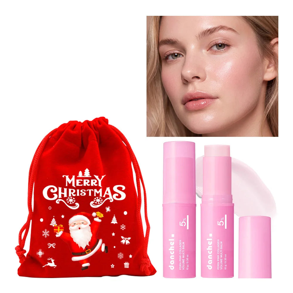 PDRN Pink Collagen Multi Volume Balm Stick Anti Aging Firming Anti Wrinkle For Eye Neck Forehead Smile Lines HIP 2 and Christmas Bag