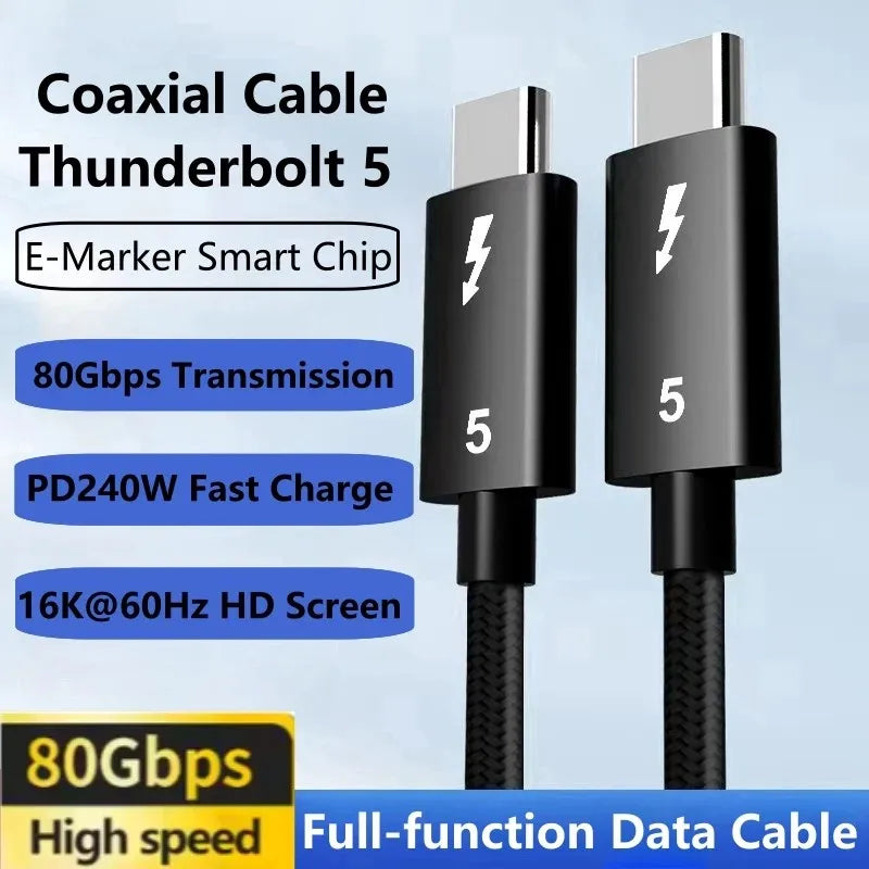 Thunderbolt 5 USB-C Cable 240W 80Gbps 16K Fast Charging Thunderbolt 5 Cable HIP