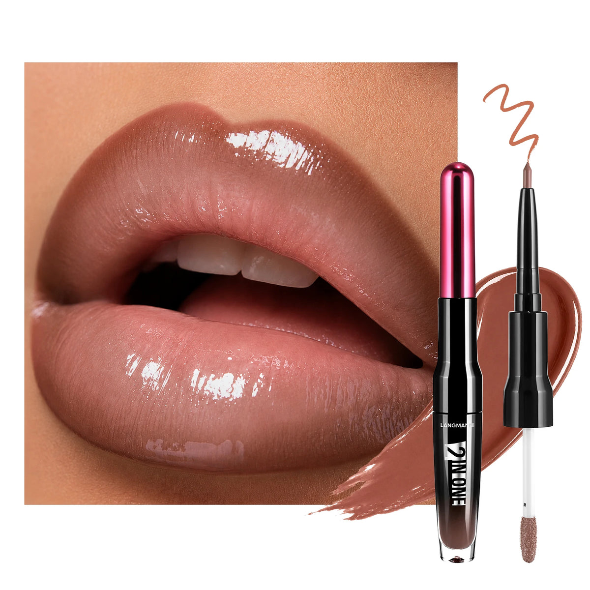 Dual End Wine Bottle Lip Makeup Matte Lip Liner Pen Mirror Glossy Lipgloss Long Lasting Moisturizing Shiny Lip Contour Cosmetic HIP 04