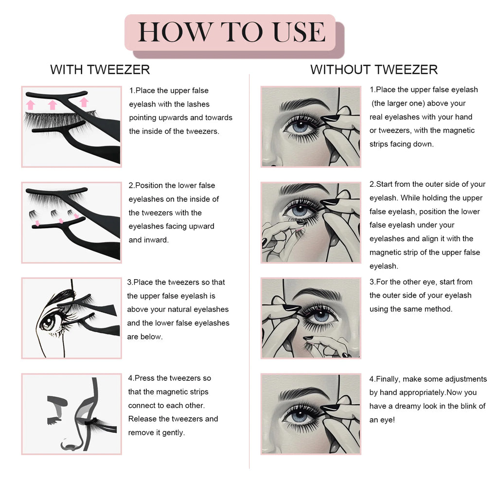 Magnetic Eyelashes Natural Look (No Eyeliner Needed) 3 Magnets Magnets Clusters Double Strips Clip On Easy Reusable (Very Natura HIP